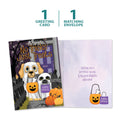 Load image into Gallery viewer, The cover and inside of Tree-Free’s Spooky Pets card, along with the following text: “1 greeting card, 1 matching envelope”