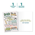 Load image into Gallery viewer, The cover and inside of Tree-Free’s Dad's Tools Birthday card, along with the following text: “1 greeting card, 1 matching envelope”