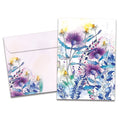 Load image into Gallery viewer, The cover of Tree-Free's Purple Flowers card, along with its matching envelope.