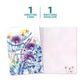 Load image into Gallery viewer, The cover and inside of Tree-Free’s Purple Flowers card, along with the following text: “1 greeting card, 1 matching envelope”