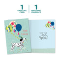Load image into Gallery viewer, The cover and inside of Tree-Free’s Spot On Dog card, along with the following text: “1 greeting card, 1 matching envelope”