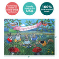 Load image into Gallery viewer, The cover of Tree-Free’s Bunny Queen card with lines demonstrating its 5x7 dimensions, along with the following text: “100% PCW recycled paper, proudly made in the USA, sustainably printed on extra-thick card stock”