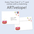 Load image into Gallery viewer, The envelope for Tree-Free’s Animal Tea Party card, along with the following text: “Every Tree-Free 5x7 card comes with a matching ARTvelope!”