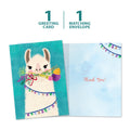 Load image into Gallery viewer, The cover and inside of Tree-Free’s Amazing Llama card, along with the following text: “1 greeting card, 1 matching envelope”