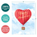 Load image into Gallery viewer, The cover of Tree-Free’s Heart Air Balloon card with lines demonstrating its 5x7 dimensions, along with the following text: “100% PCW recycled paper, proudly made in the USA, sustainably printed on extra-thick card stock”