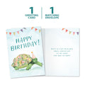 Load image into Gallery viewer, The cover and inside of Tree-Free’s Flower Turtle card, along with the following text: “1 greeting card, 1 matching envelope”