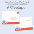 Load image into Gallery viewer, The envelope for Tree-Free’s Lucky Tea Set card, along with the following text: “Every Tree-Free 5x7 card comes with a matching ARTvelope!”