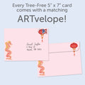Load image into Gallery viewer, The envelope for Tree-Free’s Dragon Lantern card, along with the following text: “Every Tree-Free 5x7 card comes with a matching ARTvelope!”