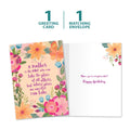 Load image into Gallery viewer, The cover and inside of Tree-Free’s Mom Place Birthday card, along with the following text: “1 greeting card, 1 matching envelope”