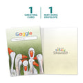 Load image into Gallery viewer, The cover and inside of Tree-Free’s Gaggle Search card, along with the following text: “1 greeting card, 1 matching envelope”