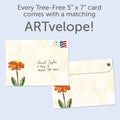 Load image into Gallery viewer, The envelope for Tree-Free’s Bee Wishes card, along with the following text: “Every Tree-Free 5x7 card comes with a matching ARTvelope!”