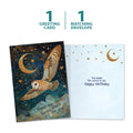 Load image into Gallery viewer, The cover and inside of Tree-Free’s Lucky Owl card, along with the following text: “1 greeting card, 1 matching envelope”