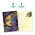 Load image into Gallery viewer, The cover and inside of Tree-Free’s Serene Moon card, along with the following text: “1 greeting card, 1 matching envelope”