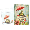 Load image into Gallery viewer, The cover of Tree-Free's Brighter Frog card, along with its matching envelope.