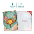 Load image into Gallery viewer, The cover and inside of Tree-Free’s Furever Heart card, along with the following text: “1 greeting card, 1 matching envelope”