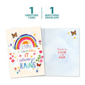 Load image into Gallery viewer, The cover and inside of Tree-Free’s Always Rainbow card, along with the following text: “1 greeting card, 1 matching envelope”