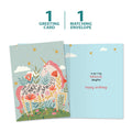 Load image into Gallery viewer, The cover and inside of Tree-Free’s Magical Floral Unicorn Daughter card, along with the following text: “1 greeting card, 1 matching envelope”