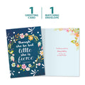 Load image into Gallery viewer, The cover and inside of Tree-Free’s Little and Fierce Daughter card, along with the following text: “1 greeting card, 1 matching envelope”