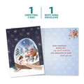 Load image into Gallery viewer, The cover and inside of Tree-Free’s Sweet Snowglobe card, along with the following text: “1 greeting card, 1 matching envelope”