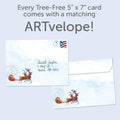 Load image into Gallery viewer, The envelope for Tree-Free’s Soaring Santa card, along with the following text: “Every Tree-Free 5x7 card comes with a matching ARTvelope!”
