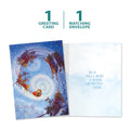 Load image into Gallery viewer, The cover and inside of Tree-Free’s Soaring Santa card, along with the following text: “1 greeting card, 1 matching envelope”