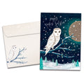 Load image into Gallery viewer, The cover of Tree-Free's Solstice Owl card, along with its matching envelope.
