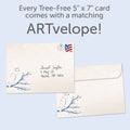 Load image into Gallery viewer, The envelope for Tree-Free’s Solstice Owl card, along with the following text: “Every Tree-Free 5x7 card comes with a matching ARTvelope!”