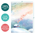 Load image into Gallery viewer, The cover of Tree-Free’s Luminous Love card with lines demonstrating its 5x7 dimensions, along with the following text: “100% PCW recycled paper, proudly made in the USA, sustainably printed on extra-thick card stock”
