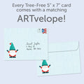 Load image into Gallery viewer, The envelope for Tree-Free’s Gnomes Piled High card, along with the following text: “Every Tree-Free 5x7 card comes with a matching ARTvelope!”