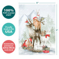 Load image into Gallery viewer, The cover of Tree-Free’s Piled Wild Watercolor card with lines demonstrating its 5x7 dimensions, along with the following text: “100% PCW recycled paper, proudly made in the USA, sustainably printed on extra-thick card stock”