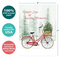 Load image into Gallery viewer, The cover of Tree-Free’s Simple Joys card with lines demonstrating its 5x7 dimensions, along with the following text: “100% PCW recycled paper, proudly made in the USA, sustainably printed on extra-thick card stock”