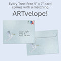 Load image into Gallery viewer, The envelope for Tree-Free’s Peace and Hope New Year card, along with the following text: “Every Tree-Free 5x7 card comes with a matching ARTvelope!”
