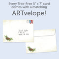 Load image into Gallery viewer, The envelope for Tree-Free’s Winter Pine Wreath card, along with the following text: “Every Tree-Free 5x7 card comes with a matching ARTvelope!”