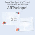 Load image into Gallery viewer, The envelope for Tree-Free’s Cat Person Wishes card, along with the following text: “Every Tree-Free 5x7 card comes with a matching ARTvelope!”