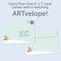 Load image into Gallery viewer, The envelope for Tree-Free’s Merry Snowman card, along with the following text: “Every Tree-Free 5x7 card comes with a matching ARTvelope!”