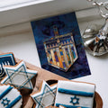 Load image into Gallery viewer, The inside of Tree-Free’s Beautiful Dreidel card, with the cover and envelope in the background.