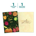 Load image into Gallery viewer, The cover and inside of Tree-Free’s Shana Tova card, along with the following text: “1 greeting card, 1 matching envelope”