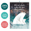 Load image into Gallery viewer, The cover of Tree-Free’s Heartfelt Happy card with lines demonstrating its 5x7 dimensions, along with the following text: “100% PCW recycled paper, proudly made in the USA, sustainably printed on extra-thick card stock”