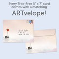 Load image into Gallery viewer, The inside of Tree-Free’s Unbearably Happy card, with the cover and envelope in the background.
