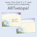 Load image into Gallery viewer, The envelope for Tree-Free’s Lucky Journey card, along with the following text: “Every Tree-Free 5x7 card comes with a matching ARTvelope!”