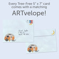 Load image into Gallery viewer, The inside of Tree-Free’s All the Stars card, with the cover and envelope in the background.