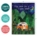 Load image into Gallery viewer, The cover of Tree-Free’s All the Stars card with lines demonstrating its 5x7 dimensions, along with the following text: “100% PCW recycled paper, proudly made in the USA, sustainably printed on extra-thick card stock”