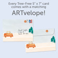 Load image into Gallery viewer, The envelope for Tree-Free’s Lifetime of Adventures card, along with the following text: “Every Tree-Free 5x7 card comes with a matching ARTvelope!”