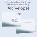 Load image into Gallery viewer, The envelope for Tree-Free’s Sunset Dawn card, along with the following text: “Every Tree-Free 5x7 card comes with a matching ARTvelope!”