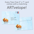 Load image into Gallery viewer, The envelope for Tree-Free’s Pie There card, along with the following text: “Every Tree-Free 5x7 card comes with a matching ARTvelope!”