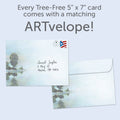 Load image into Gallery viewer, The envelope for Tree-Free’s Deep Blue Remembered card, along with the following text: “Every Tree-Free 5x7 card comes with a matching ARTvelope!”