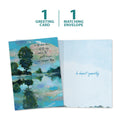 Load image into Gallery viewer, The cover and inside of Tree-Free’s Deep Blue Remembered card, along with the following text: “1 greeting card, 1 matching envelope”