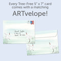 Load image into Gallery viewer, The envelope for Tree-Free’s Dancing Cranes card, along with the following text: “Every Tree-Free 5x7 card comes with a matching ARTvelope!”