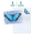 Load image into Gallery viewer, The cover and inside of Tree-Free’s Butterfly #1 All Occasion Card card, along with the following text: “1 greeting card, 1 matching envelope”