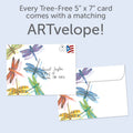 Load image into Gallery viewer, The envelope for Tree-Free’s Dragonflies card, along with the following text: “Every Tree-Free 5x7 card comes with a matching ARTvelope!”